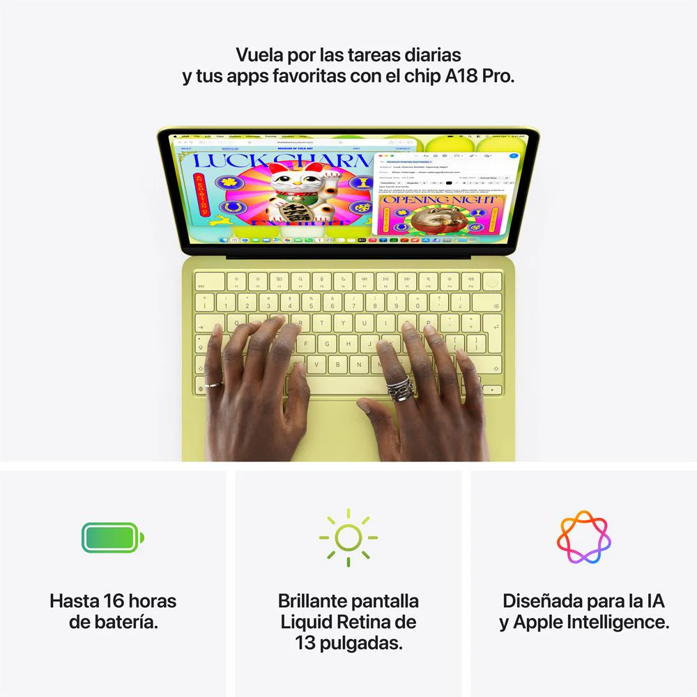 MacBook Neo de 13 pulgadas: Chip A18 Pro de Apple con CPU de 6 núcleos y GPU de 5 núcleos, Magic Keyboard con Touch ID, 512 GB SSD - Amarillo cítrico - Image 9