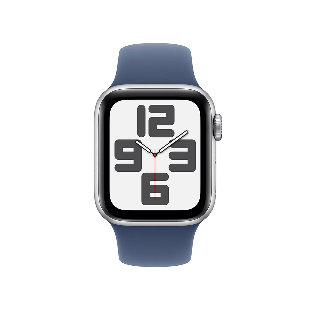 Apple Watch SE GPS • Caja de aluminio color plata de 40 mm • Correa deportiva azul denim - S/M - Image 2
