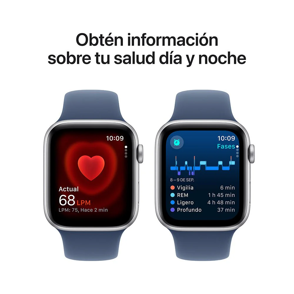 Apple Watch SE GPS • Caja de aluminio color plata de 44 mm • Correa deportiva azul denim - S/M - Image 5