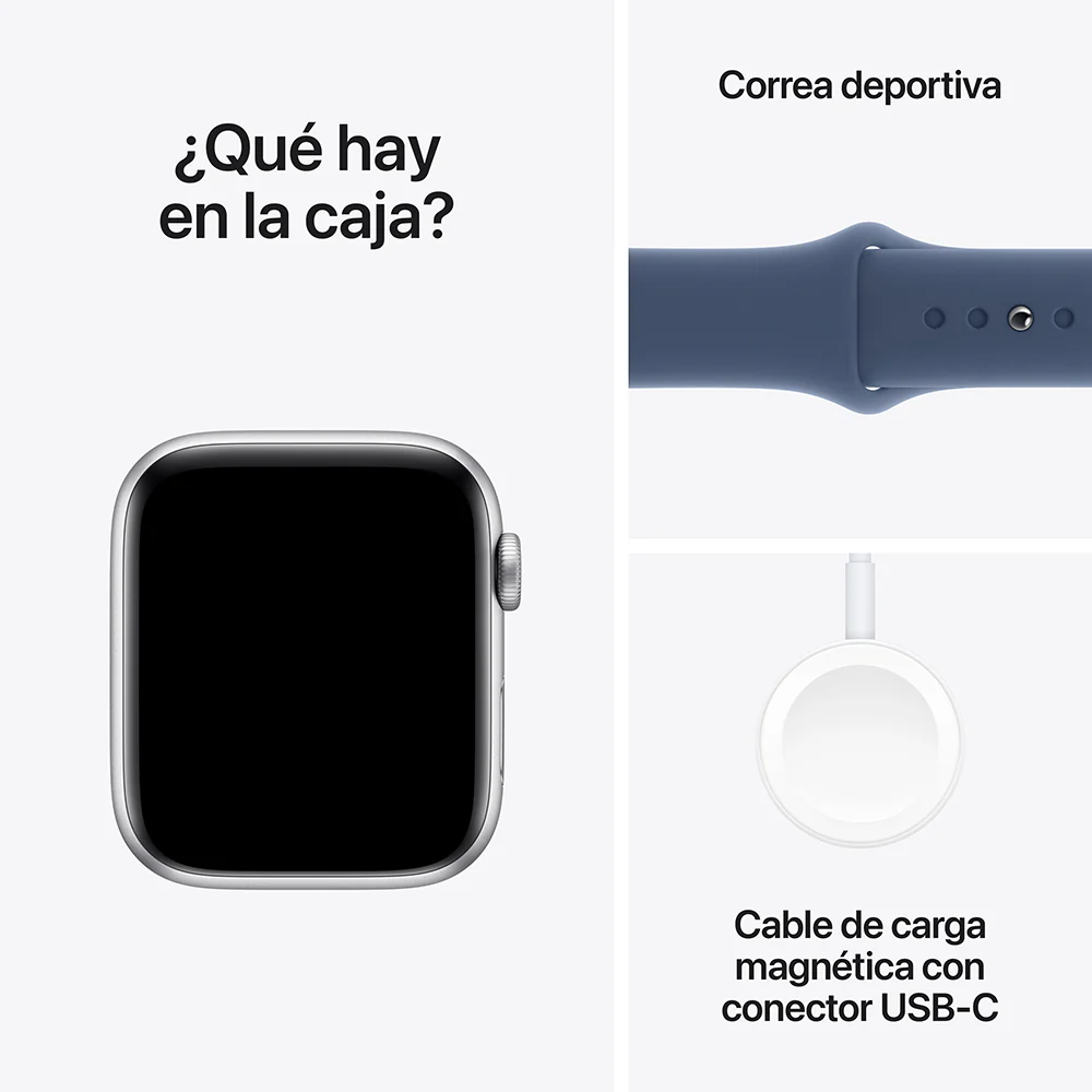 Apple Watch SE GPS • Caja de aluminio color plata de 44 mm • Correa deportiva azul denim - S/M - Image 7