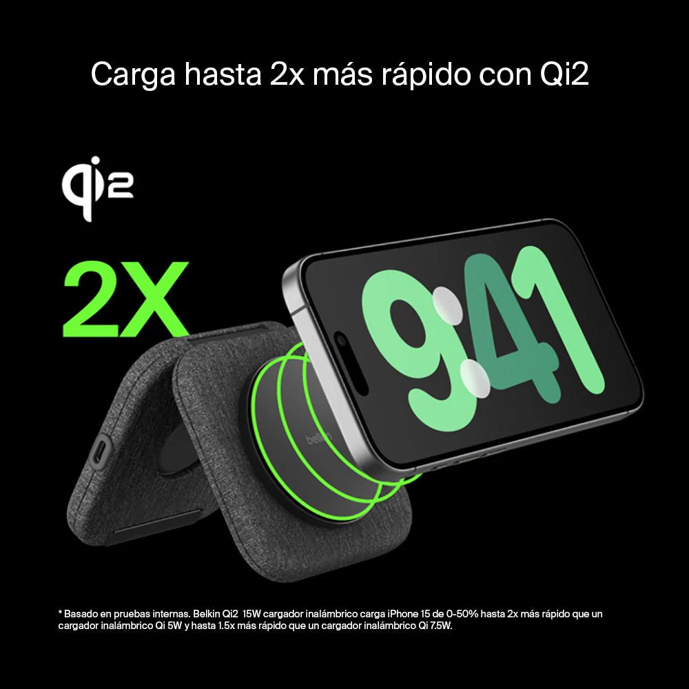 Cargador de Viaje Belkin 2 en 1 Qi2 de 15W - Gris - Image 5