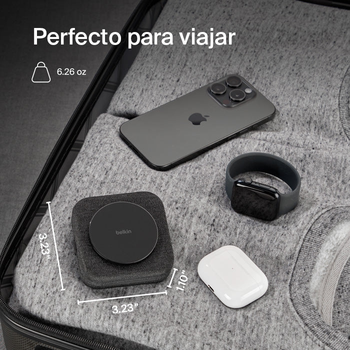 Cargador de Viaje Belkin 2 en 1 Qi2 de 15W - Gris - Image 6