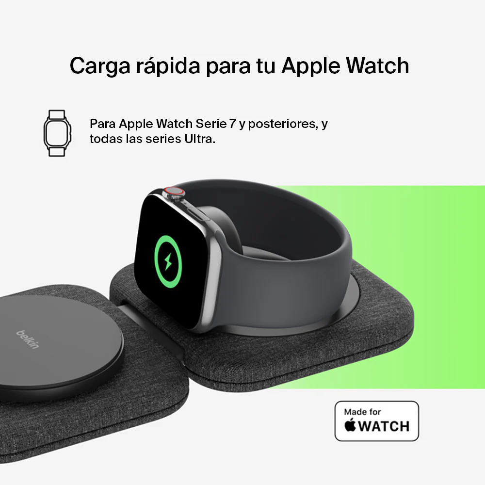 Cargador de Viaje Belkin 2 en 1 Qi2 de 15W - Gris - Image 7