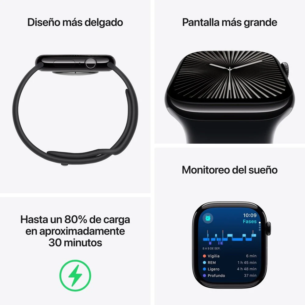 Apple Watch Series 10 GPS • Caja de aluminio color plata de 42 mm • Correa deportiva azul denim - S/M - Image 3