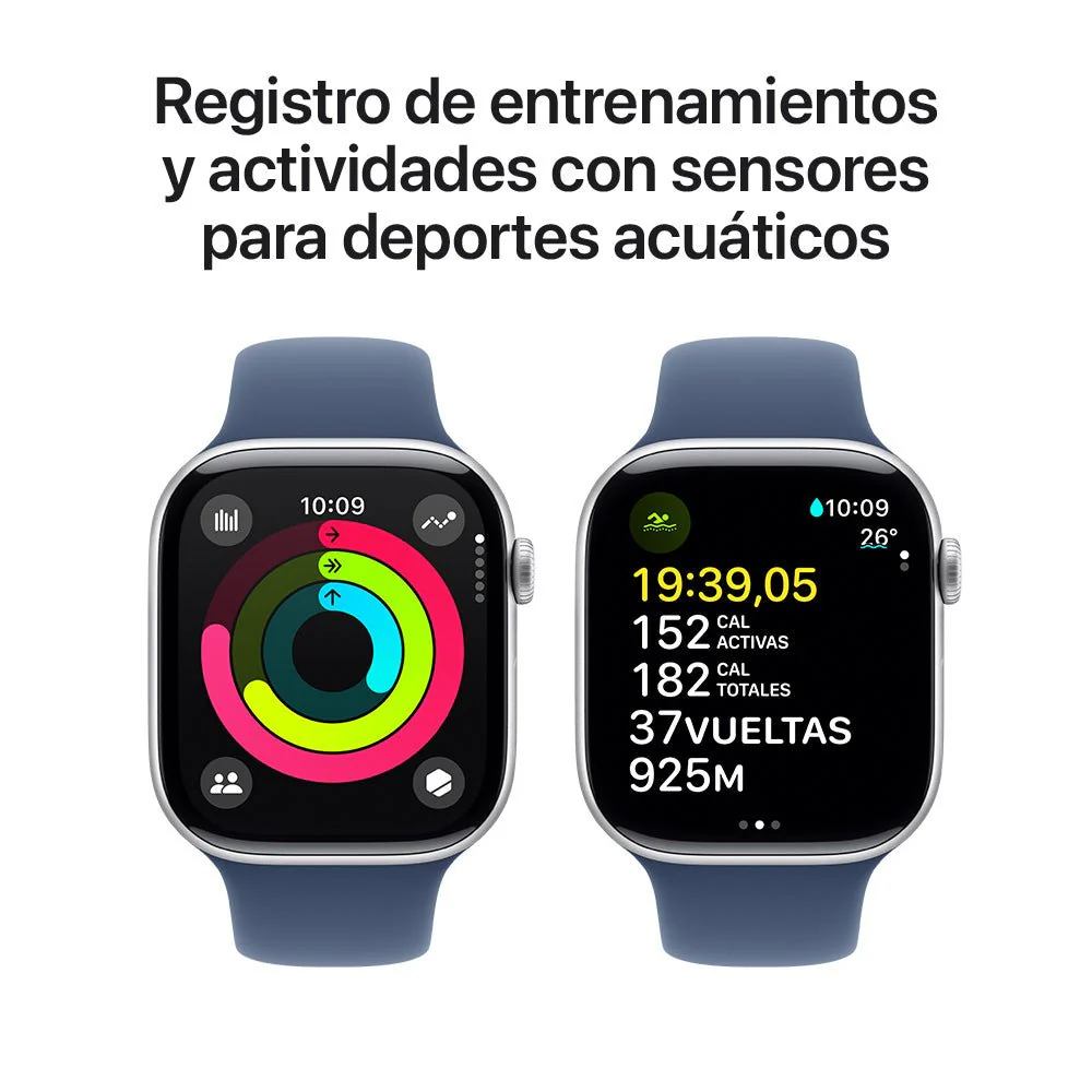 Apple Watch Series 10 GPS • Caja de aluminio color plata de 46 mm • Correa deportiva azul denim - M/L - Image 4