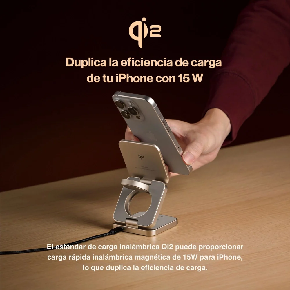 Base de Carga Inalámbrica Adam Elements Mag 3 Pro Qi2 Plegable 3 en 1 - Gris - Image 10