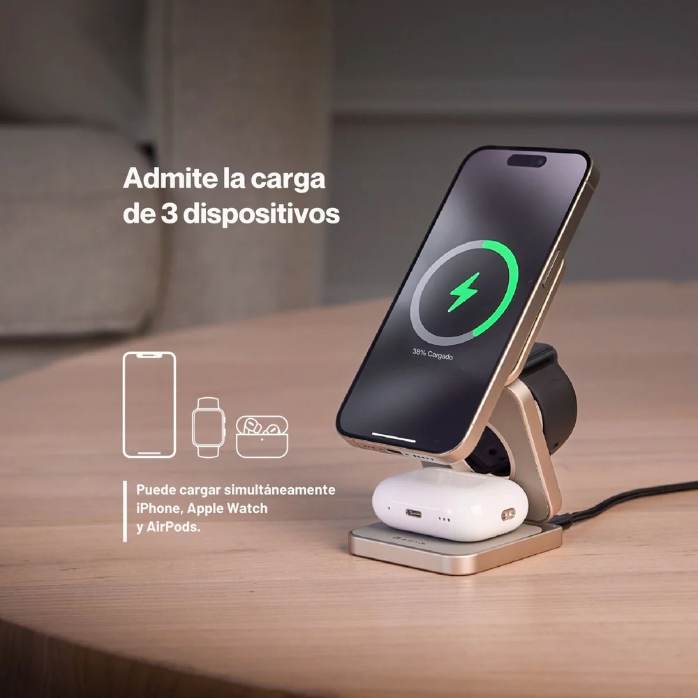 Base de Carga Inalámbrica Adam Elements Mag 3 Pro Qi2 Plegable 3 en 1 - Gris - Image 11