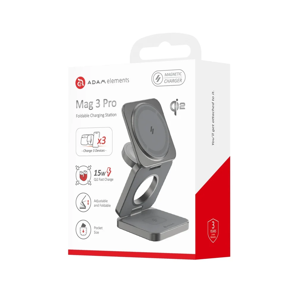 Base de Carga Inalámbrica Adam Elements Mag 3 Pro Qi2 Plegable 3 en 1 - Gris - Image 6