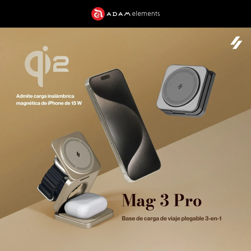 Base de Carga Inalámbrica Adam Elements Mag 3 Pro Qi2 Plegable 3 en 1 - Gris - Image 8
