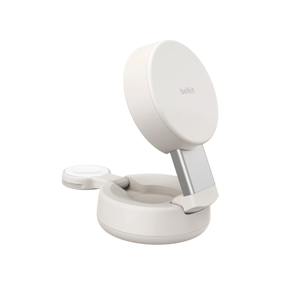 Base de Carga inalámbrica Belkin Qi2 25W 2 en 1 Ultra Charge Pro - Crema