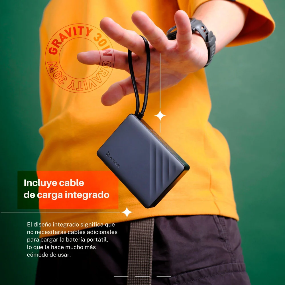Batería magnética Adam Elements GRAVITY - 10,000mAh 30W con cable USB-C integrado - Gris - Image 13