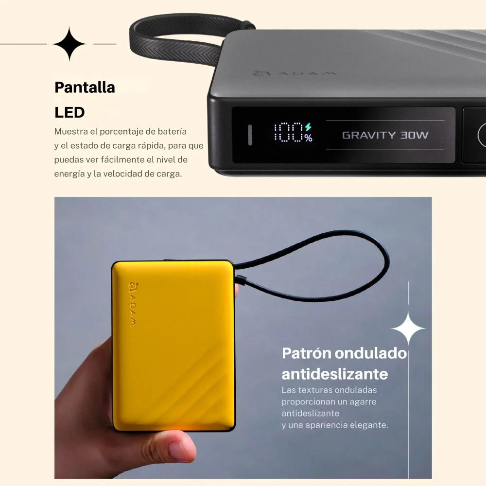 Batería magnética Adam Elements GRAVITY - 10,000mAh 30W con cable USB-C integrado - Gris - Image 17