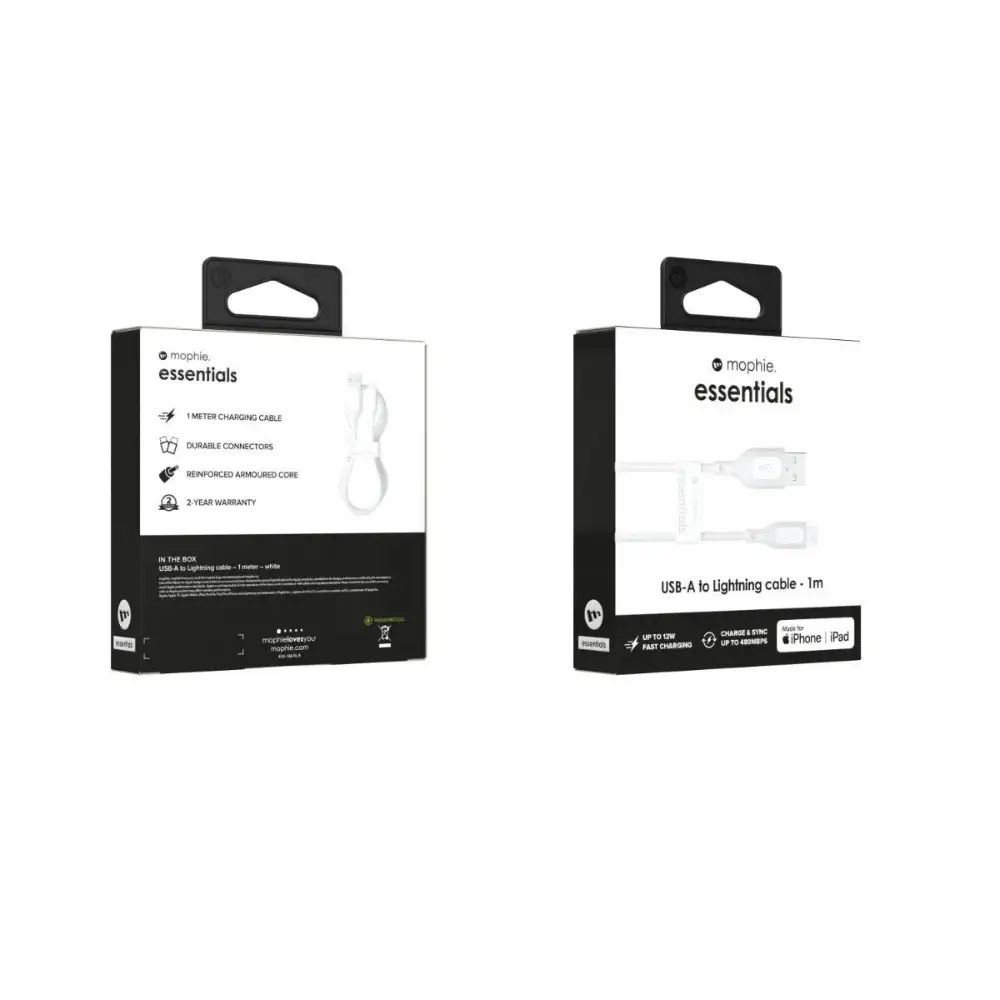 Cable Mophie trenzado USB-A a Lightning 12w 1m - Blanco - Image 4