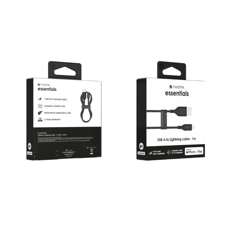 Cable Mophie trenzado USB-A a Lightning 12w 1m - Negro - Image 4