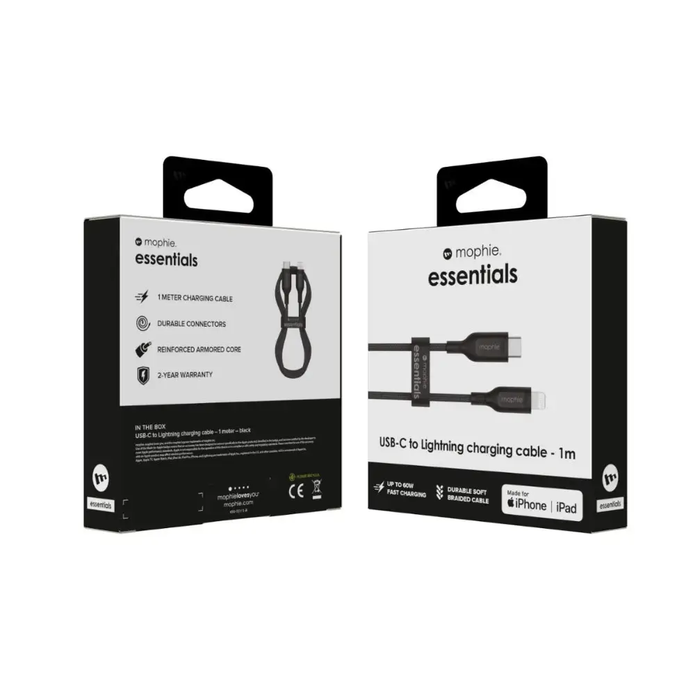 Cable Mophie trenzado USB-C a Lightning 60w 1m - Negro - Image 5