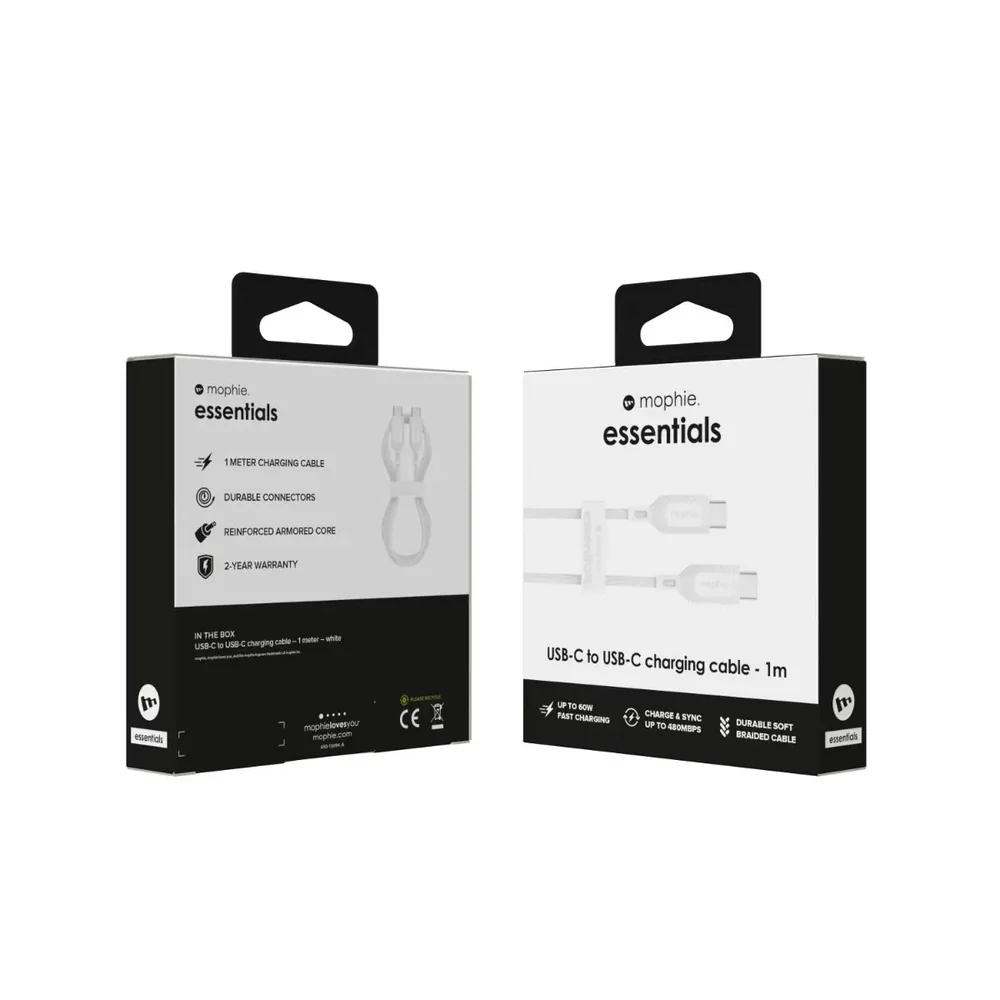 Cable Mophie trenzado USB-C a USB-C 60w 1m - Blanco - Image 5
