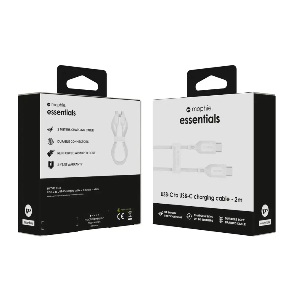 Cable Mophie trenzado USB-C a USB-C 60w 2m - Blanco - Image 5