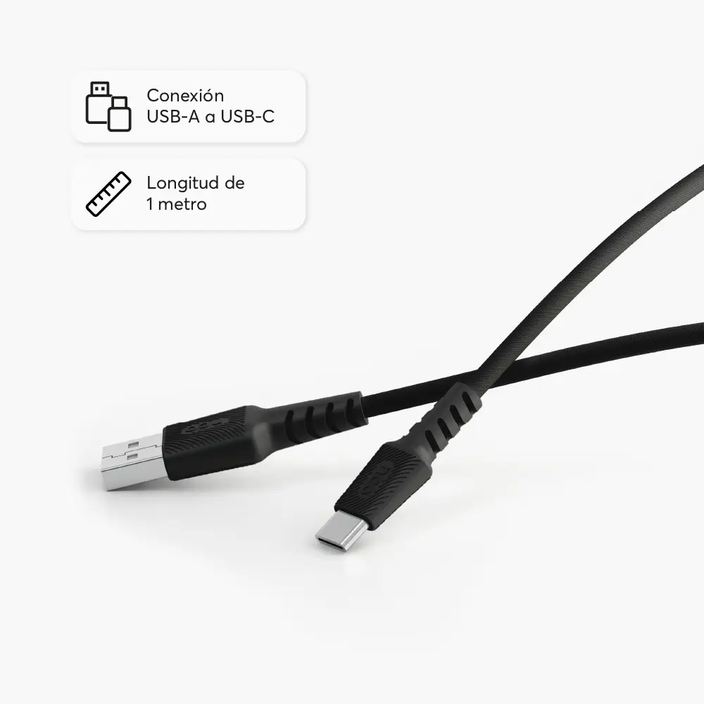 Cable Trenzado NCO PowerLite 1m USB-A a USB-C - Negro - Image 2