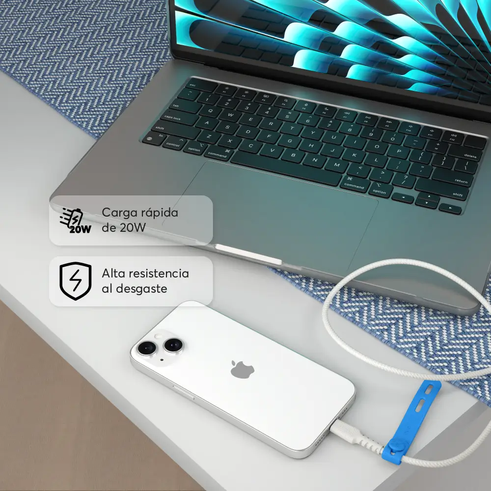 Cable Trenzado NCO PowerLite 1m USB-C a Lightning - Blanco Estrella - Image 2