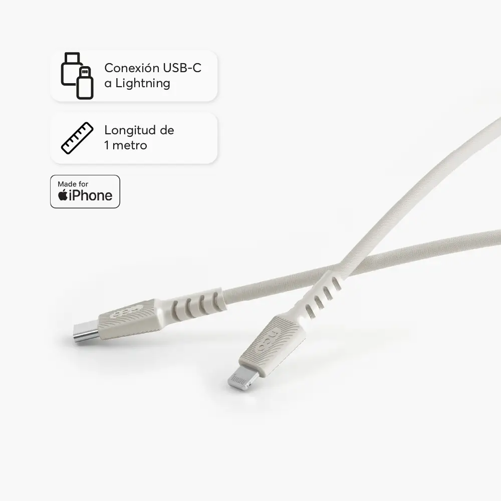 Cable Trenzado NCO PowerLite 1m USB-C a Lightning - Blanco Estrella - Image 4