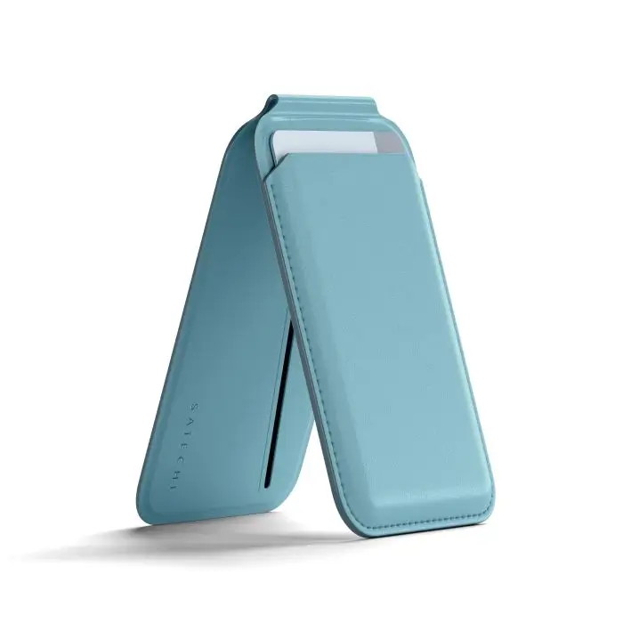Tarjetero Magnético con Stand Satechi para iPhone - Celeste